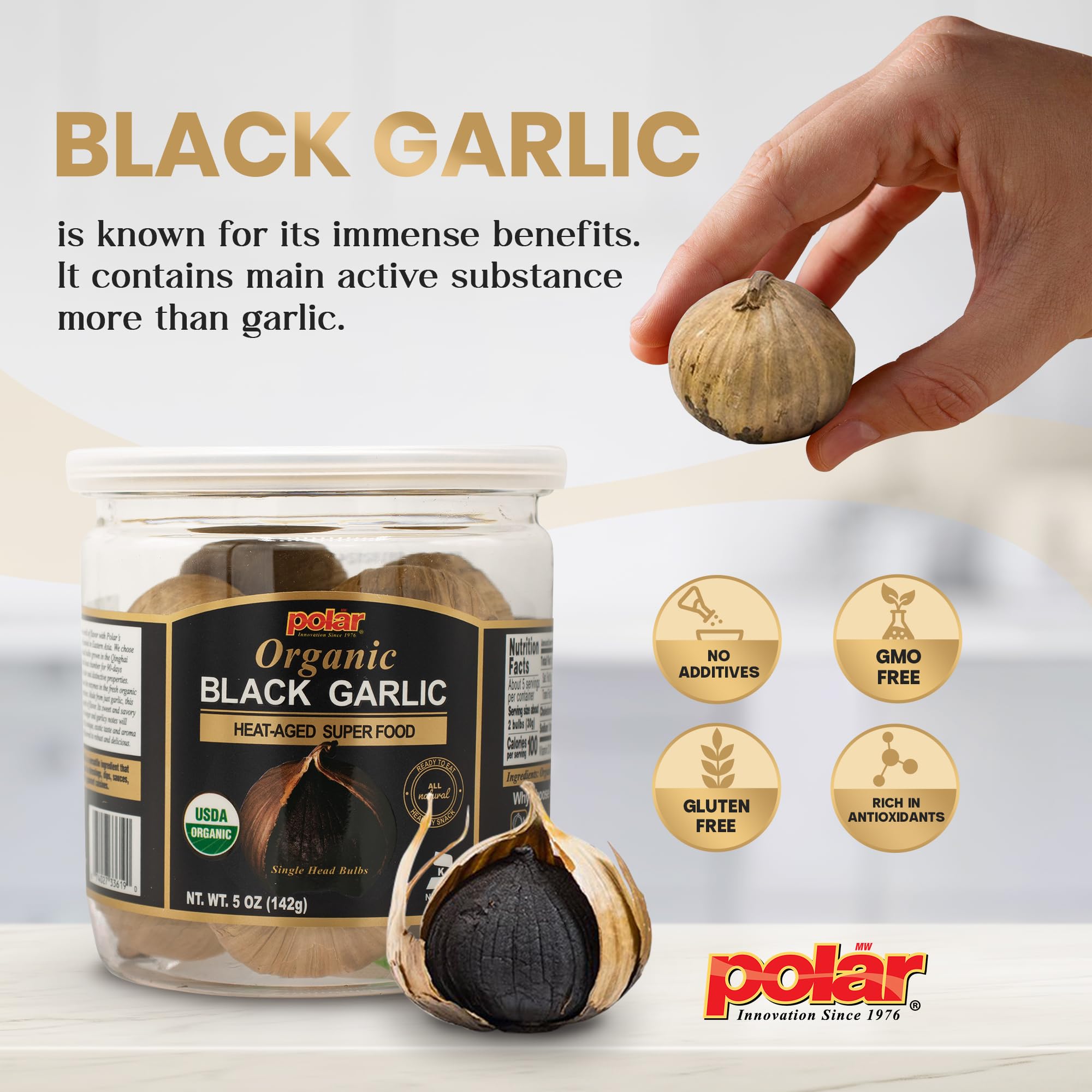Polar Black Garlic Puree - All Natural Umami Flavor Boost 8.8oz Jar