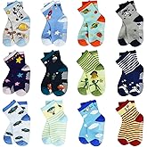 HYCLES Anti Slip Toddler Socks, 12 Pairs Non-Skid Cotton Grip Kid Socks for 1-7T Boy Girl 6-12 Month Baby