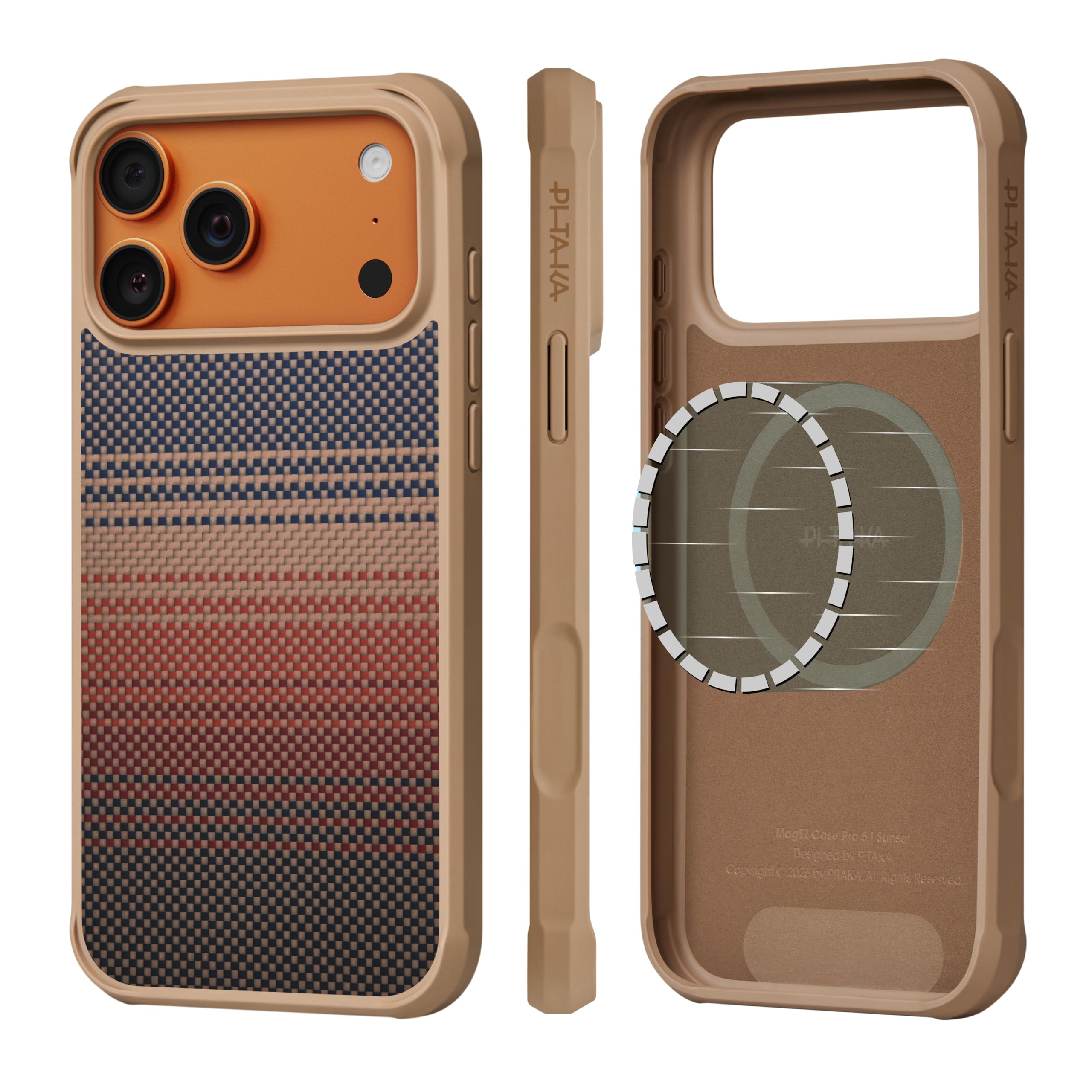 pitaka for iPhone 17 Pro Case 6.3", Military Grade Protective Case, Compatible with MagSafe, 1500D Aramid Fiber Woven & TPU Combined, ProGuard - Sunset