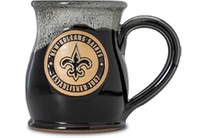 Greater Distance NFL Football New Orleans Saints 14 oz Two-Tone Tall Belly Mug, Handmade Large Ceramic Coffee Mug with Team Logo for True Fans, Premium Deneen Pottery Made in USA