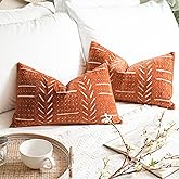 BlissBlush Decorative Lumbar Throw Pillow Covers 12X20 Set of 2, Brick Red Rust Boho Farmhouse Cushion Cover, Soft Accent Pillowcase for Couch Sofa Bed Living Room Home Décor
