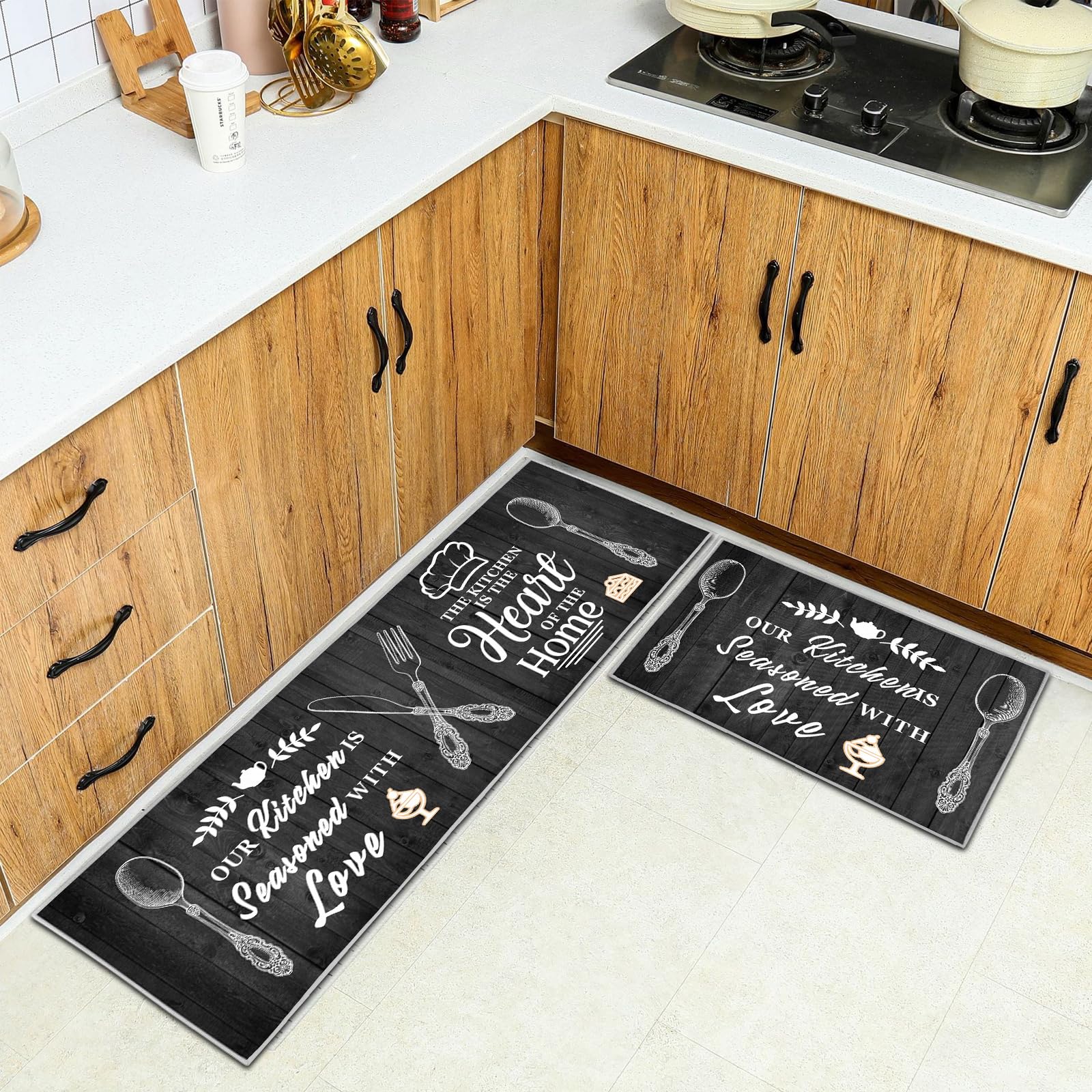 HSGLGNA Kitchen Rug, 2 Pieces Non Slip kitchen mat sets,Washable Kitchen Floor Mat For Kitchen,Hallway,Living Room,Bedroom,Bathroom (Style I, 40 x 120 cm (Rectangular)) — image 1