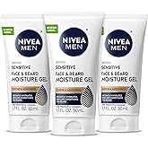 NIVEA MEN Sensitive Face and Beard Moisture Gel, Gentle Face and Beard Moisturizer for Men Instantly Hydrates Skin and Conditions Beards, 1.7 Fl Oz Tube, Pack of 3