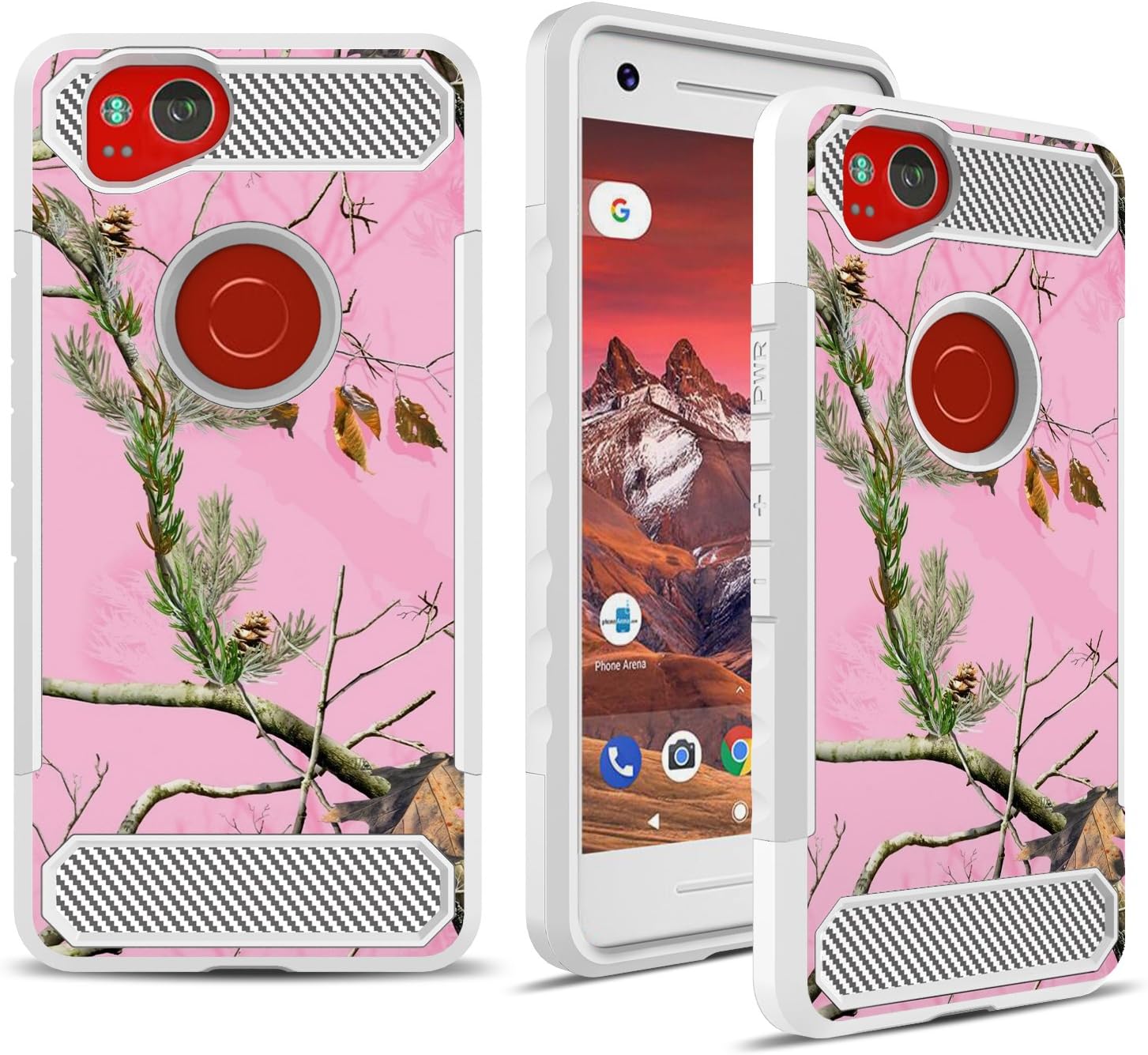 Google Pixel 2 Case, MyGotec [Slim Fit] Shockproof Soft Silicone Carbon Fiber Dual-Layer Durable Armor Case - Pink Camo
