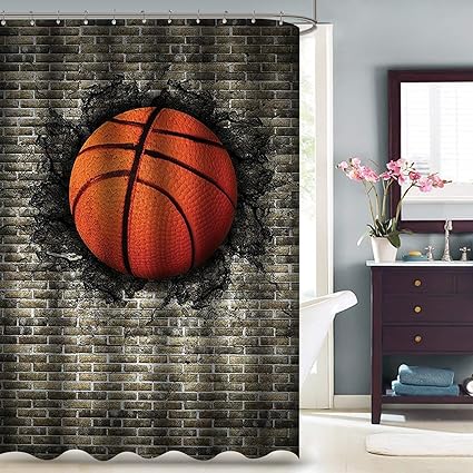 Vva Basketball Hitting Bricks Fabric Shower Curtain Basket Ball