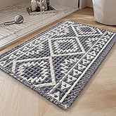 PADOOR-Waffle Bath Mat-Super Absorbent Bath Mats for Bathroom, Machine Washable Non Slip Bathroom Rug with Tassels, Soft Bathroom Mat for Laundry Room, Bedroom, Grey & Cream 17"x28"
