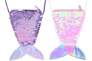 HIFLYER 2 Pack Kids Purses Girls Coin Purses, Small Shining Mermaid Purses for Girls, Little Girls Purse Toddler Purse for Girls (Pink & Purple)