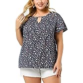 Agnes Orinda Women's Plus Size Blouses Summer Ruffle Short Sleeve Shirts Keyhole Chiffon Tops