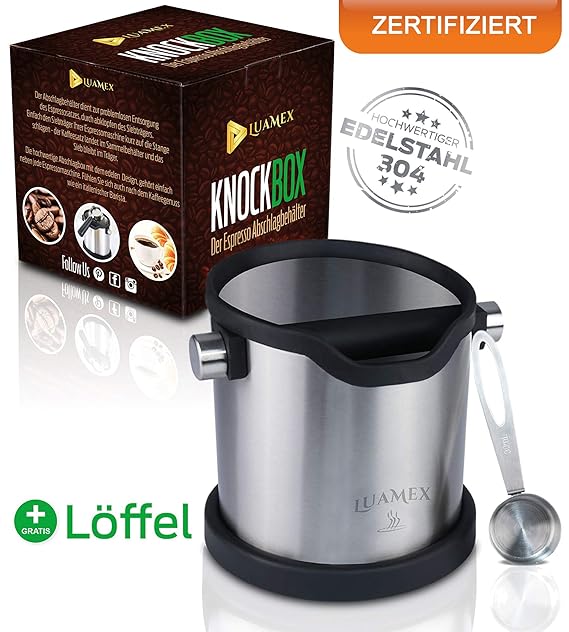 Luamex® Premium Edelstahl Abschlagbehälter – Behälter Kaffeesatz – Abschlagbox mit abnehmbarer Abklopfstange – Abklopfbehälte