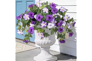 Artificial Fake Flowers Plants for Outdoor Decoration, 2PCS Faux Petunias Silk Flower UV Resistant No Fade Floral for Home Ou