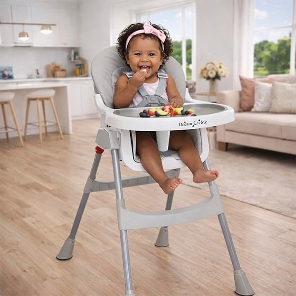 DREAM ON ME PORTABLE 2-IN-1 TABLETALK HIGH CHAIR, CONVERTIBLE COMPACT HIGH CHAIR, LIGHT WEIGHT PORTABLE HIGHCHAIR, GREY