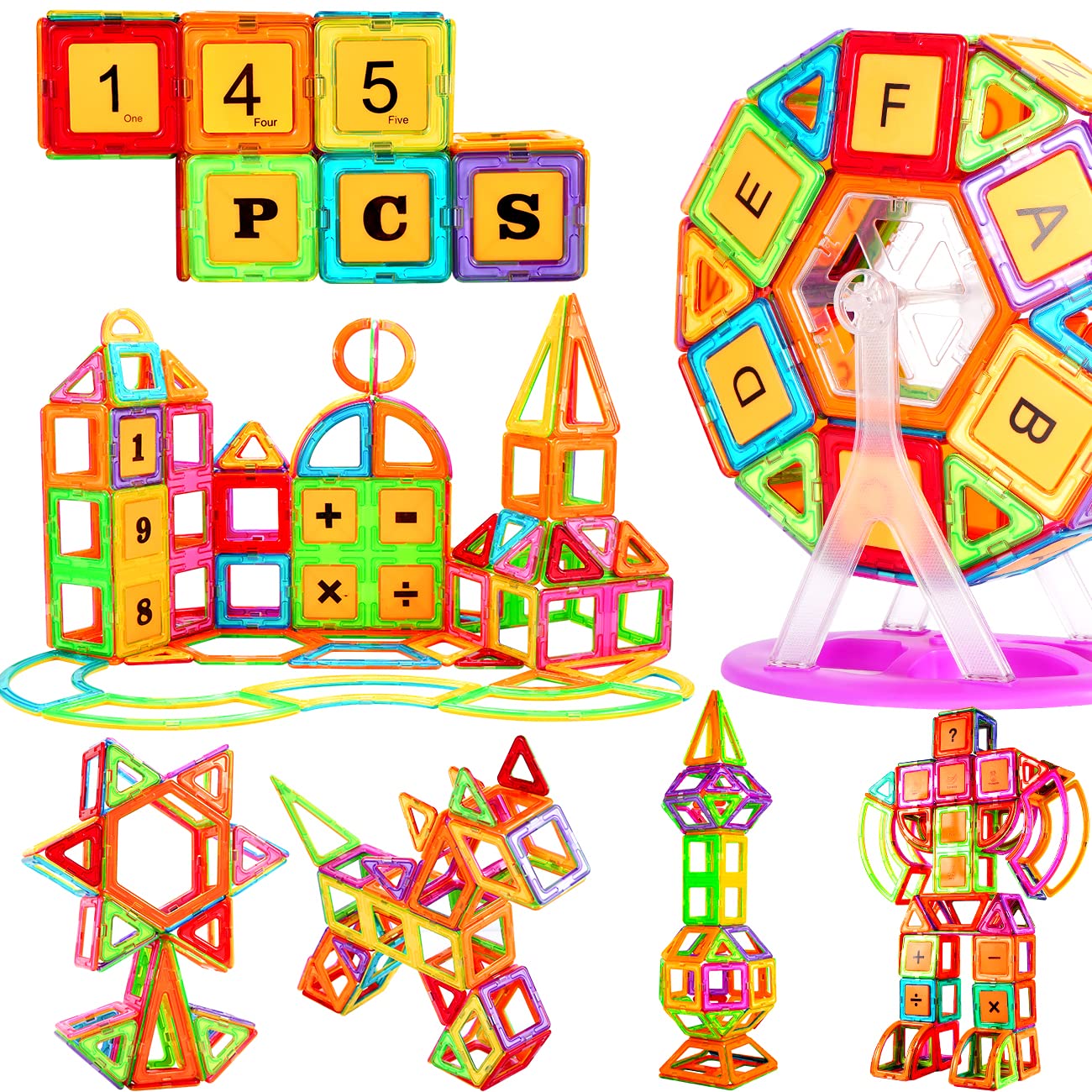 Crenova Magnetic Tiles for Kids Magnetic Building Blocks Toys for 3 4 5 6 7 8 Year Old Girls Boys Gift, Magnets for Kids, Montessori Toddler Toys