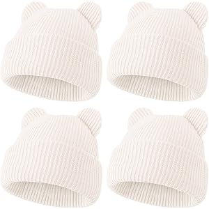 ZUPPAD 4 Pack Baby Toddler Beanie Hat with Bear Ears，Soft Knitted Winter Skull Cap for Kids Cute Solid Color Set27