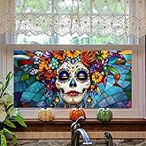 HOMETITUTE Day of The Dead Window Film 39.3x17.7 Inch Sugar Skull Cling Dia de Los Muertos Gothic Halloween Window Sticker for Glass Decor Calavera Removable Window Art for Home Office