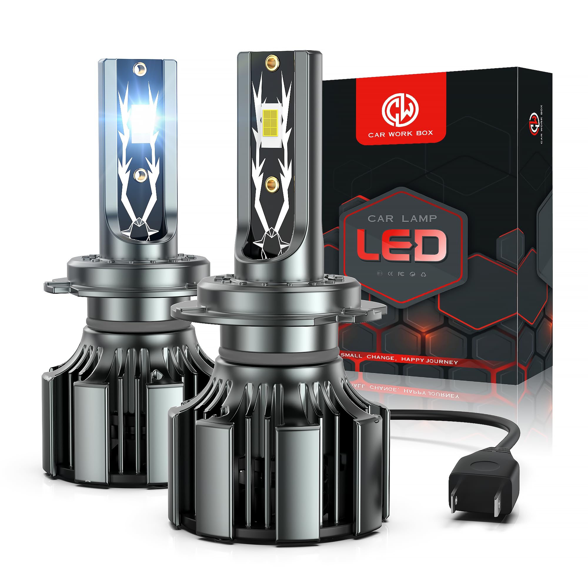 CAR WORK BOX H7 LED Headlight Bulbs, 20000LM 130W LED Light, 6500k Xenon White - 2 Pack