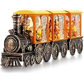 Gorrzai Fall Snow Globe Lantern Fall Decorations for Home, Lighted Fall Decor with Pumpkin Turkey Gnome Train, 6H Timer Thanksgiving Swirling Glitter Snow Globe for Harvest Day, Battery Operated
