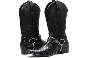 Enzo Romeo JVN Men's Dress Ankle Mid Calf Western Cowboy Boots Alligator Prints Side Zipper Removable Chain Low Heel