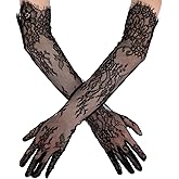 HaiFafafaing Lace Gloves Women Long Floral Elbow Length Mesh Tulle Sheer Opera Gloves Tea Party Wedding Bridal Party Cosplay