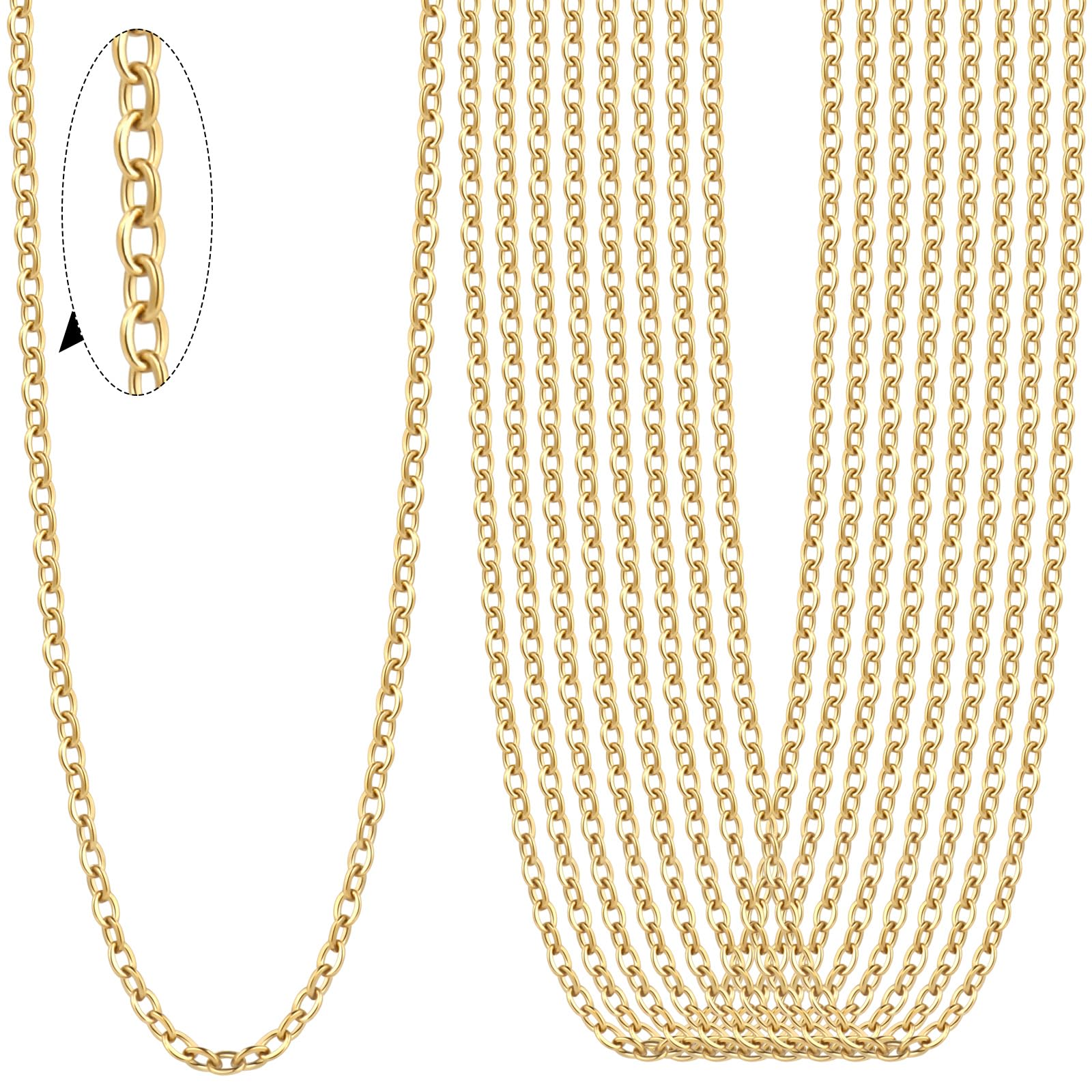 Photo 1 of 24PCS Gold Cable Necklaces for Jewelry Making 1.5MM 18K Gold Plated Stainless Steel Cable Link Chains Bulk for DIY Necklace