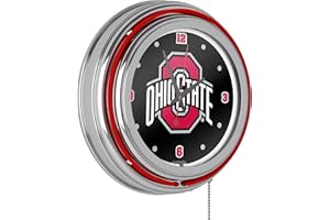 TRADEMARK GLOBAL Ohio State Shadow Brutus Chrome Double Ring Neon Clock