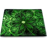 Coaster Set 6 Square Glass Coasters Green Flower Design, Large Size 4x4, Suit Indoor Outdoor Kitchen Dining Bar, Non-Slip Silicon Feet Protects Furniture, Ideal for Wine Glass, Tea or Coffee Cups