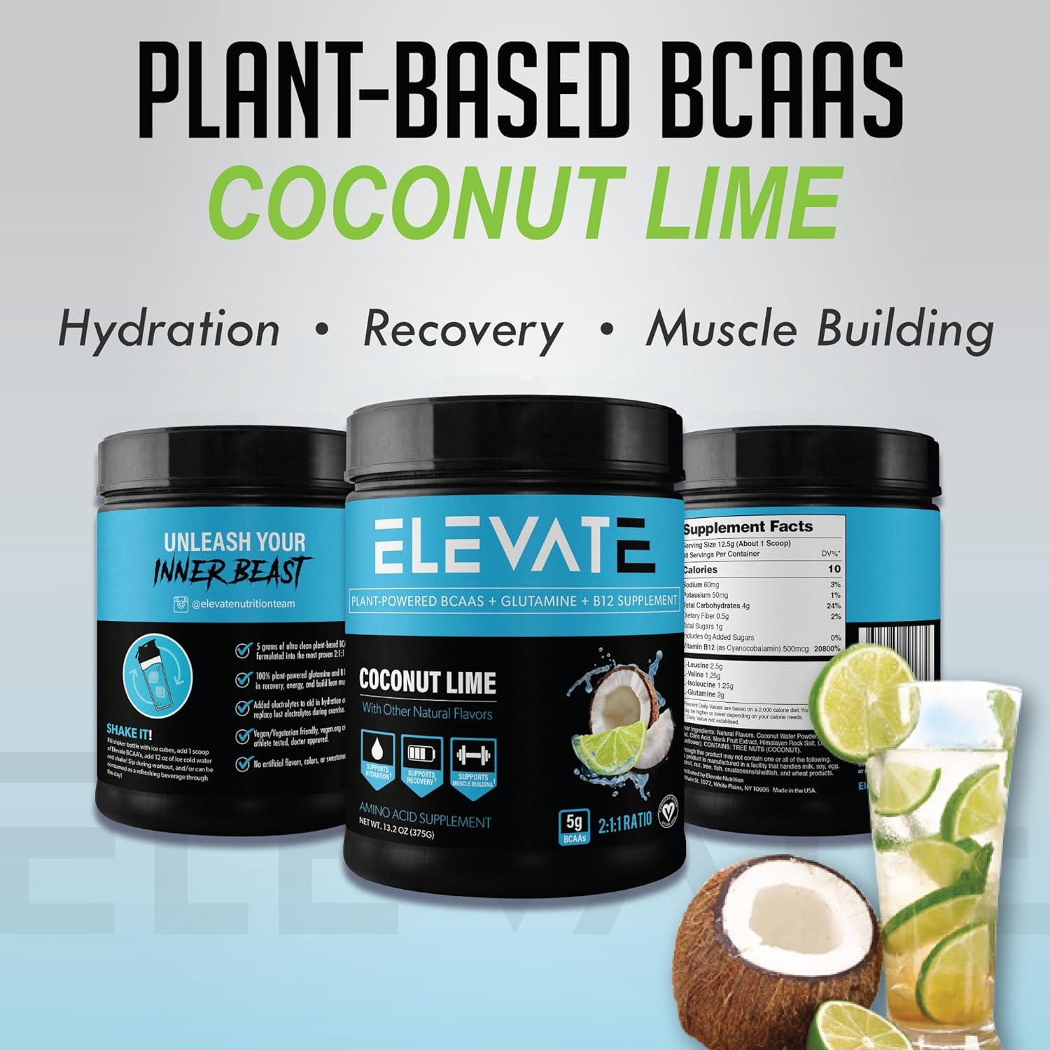 Elevate Nutrition PlantBased Vegan BCAA Supplement for Muscle Building