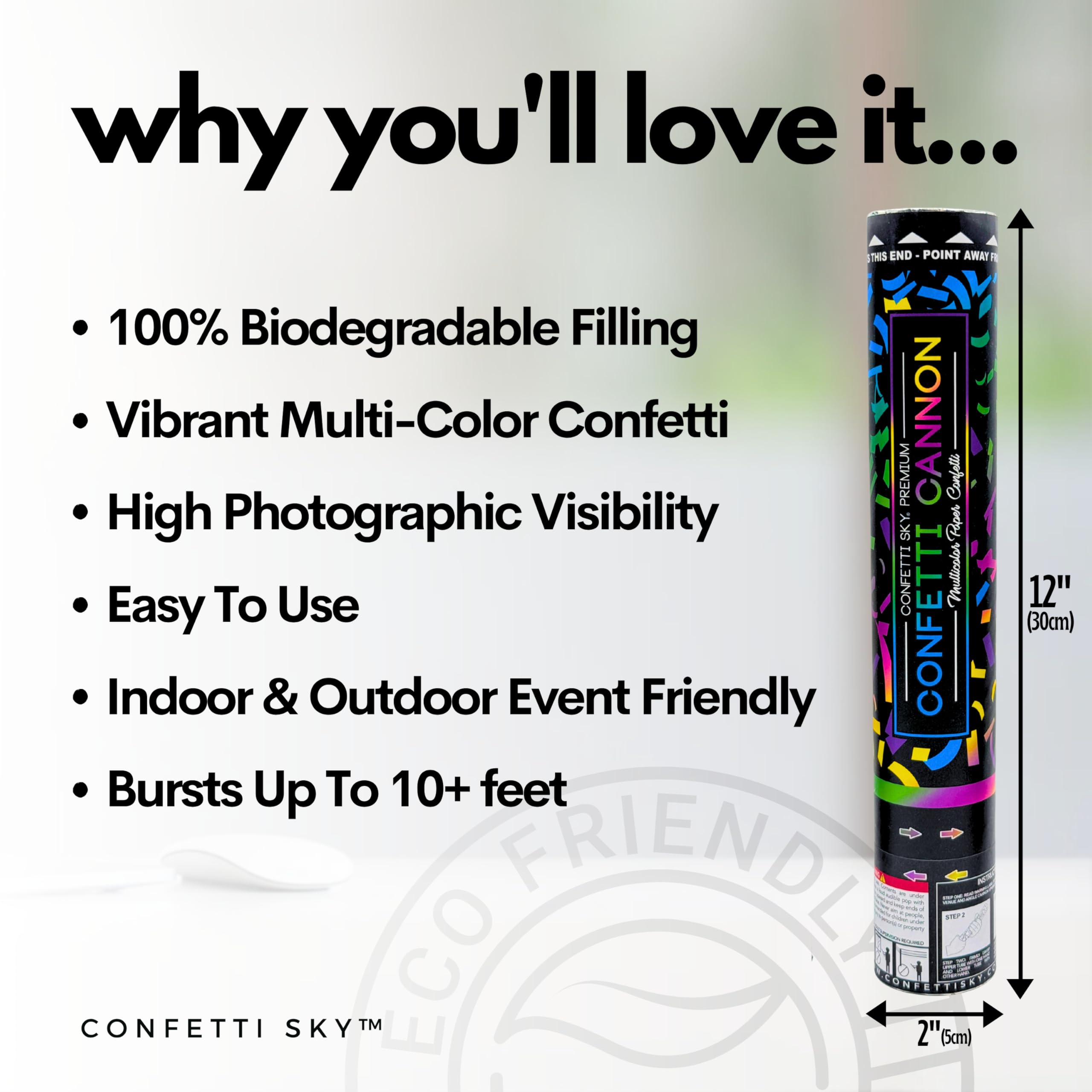 Confetti Sky [6 Pack] 12 Inch Confetti Cannons | Multicolor Confetti Poppers for Wedding Celebration, Birthday Party, Pranks, Graduation, Christmas Eve and New Year Celebration