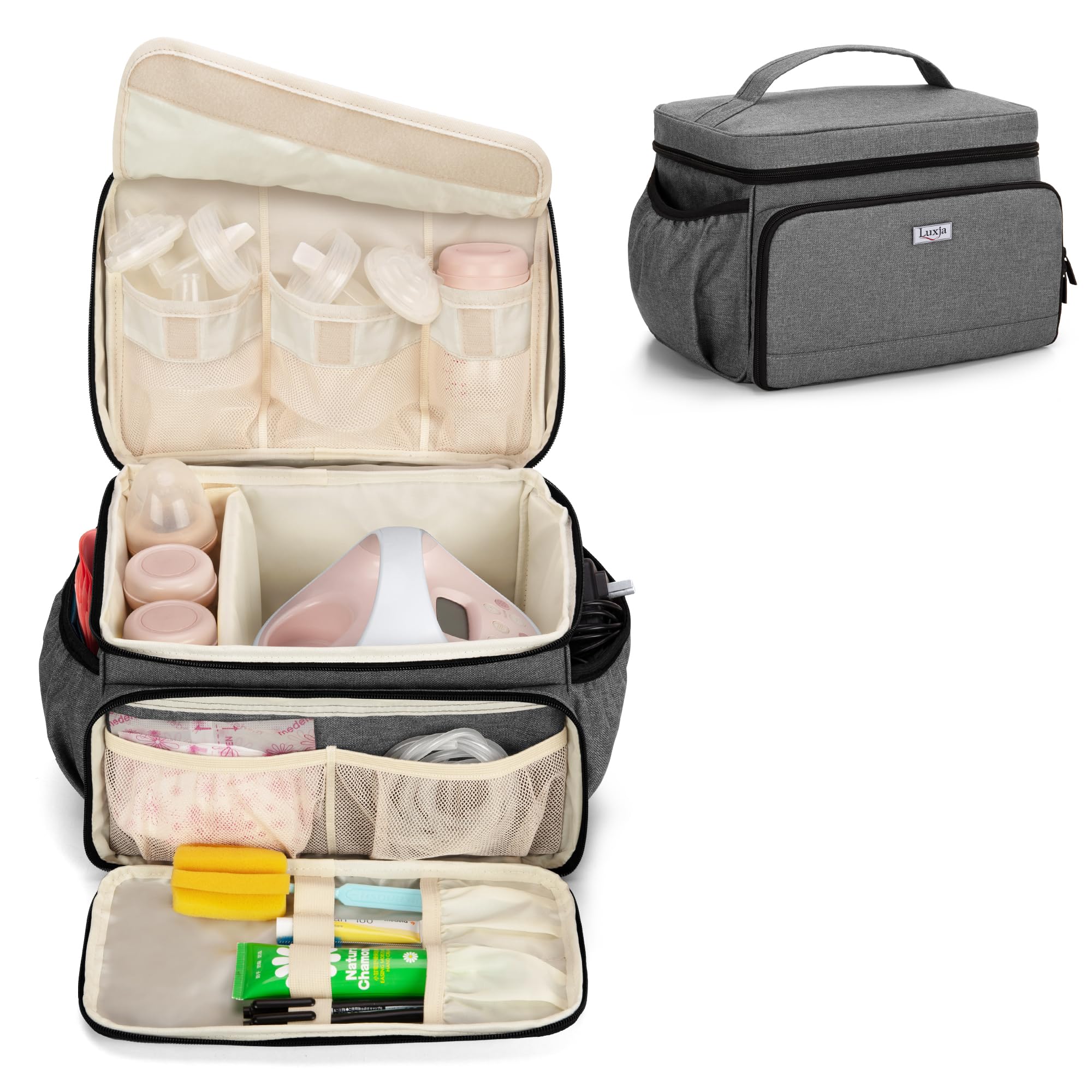 Luxja Breast Pump Bag for Spectra S1 and S2, Pumping Bag for Breast Pump and Extra Parts (Suitable for Home or Travel Use), Grey
