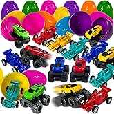 Stargo 16 Pack 3.2" Colorful Prefilled Easter Eggs bulk with Racing Mini Car Vehicles - Pull Back Cars | Plastic Easter Eggs Large for Easter Basket stuffers, Easter Gifts Party Favors Boy Goodie Bags