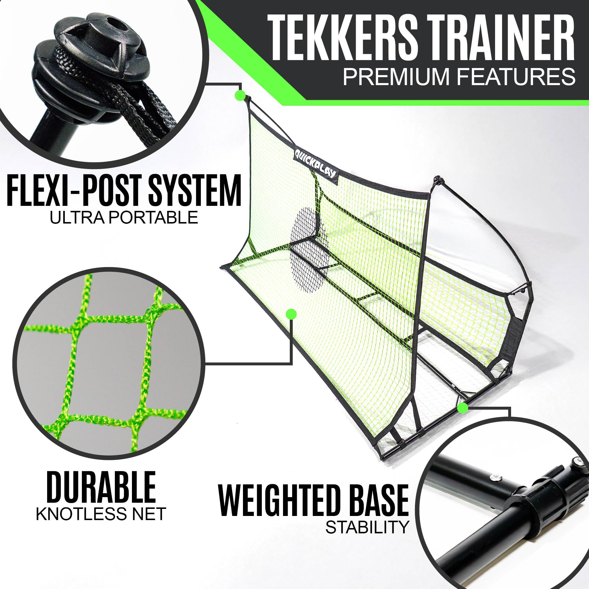 QUICKPLAY TEKKERS Rebounder Für Fußball Professioneller Fußball Rebounder - Tragbare Trainingswand 200x120 cm - 2 in 1 Netz System für Passspiel & Techniktraining 4