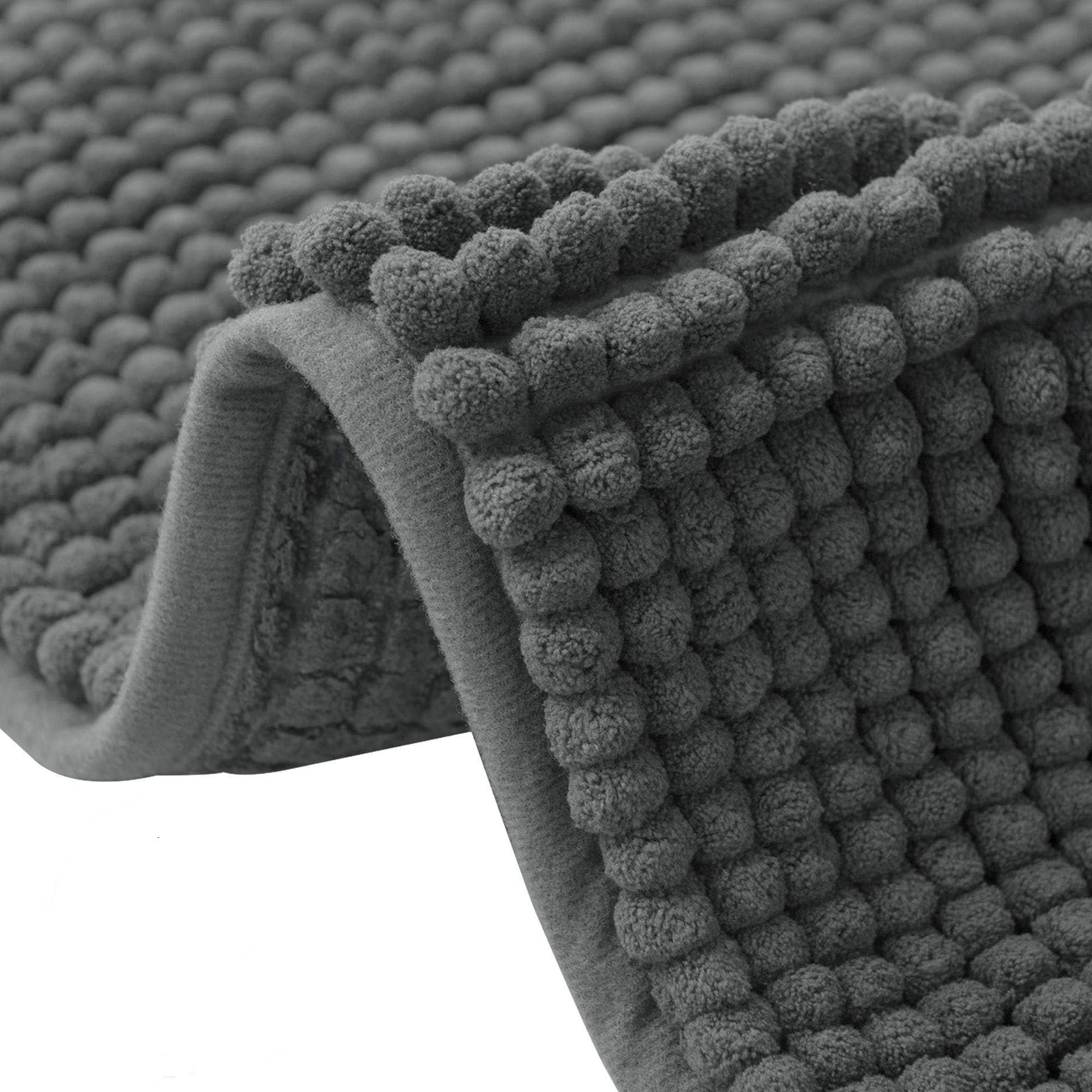 flintronic Non-Slip Bath Mat, 40 x 60 cm Chenille Bath Mat, Soft and Comfortable Bathroom Mat, Super Absorbent Fluffy Bath Mats for Bathroom, Machine, Washable Quick Dry-Grey