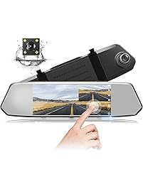 TOGUARD Backup Camera 7" Mirror Dash Cam Touch Screen 1080P Rearview Front and Rear Dual Lens with Waterproof Reversing Camera