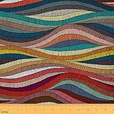 Boho Fabric by The Yard Bohemian Wavy Upholstery Fabric Rainbow Embroidered Waves Print Decorative Fabric Geometric Tribal Ethnic Colorful Abstract Polyester Indoor Outdoor Fabric, 1 Yard