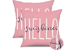 DFXSZ Outdoor Pillow Covers 18x18 Inch Set of 2 Hello Sunshine Decor Pink Waterproof Throw Pillow Covers Summer Outdoor Waterproof Pillow Covers Decor for Patio Funiture Garden Sofa Couch 020F18