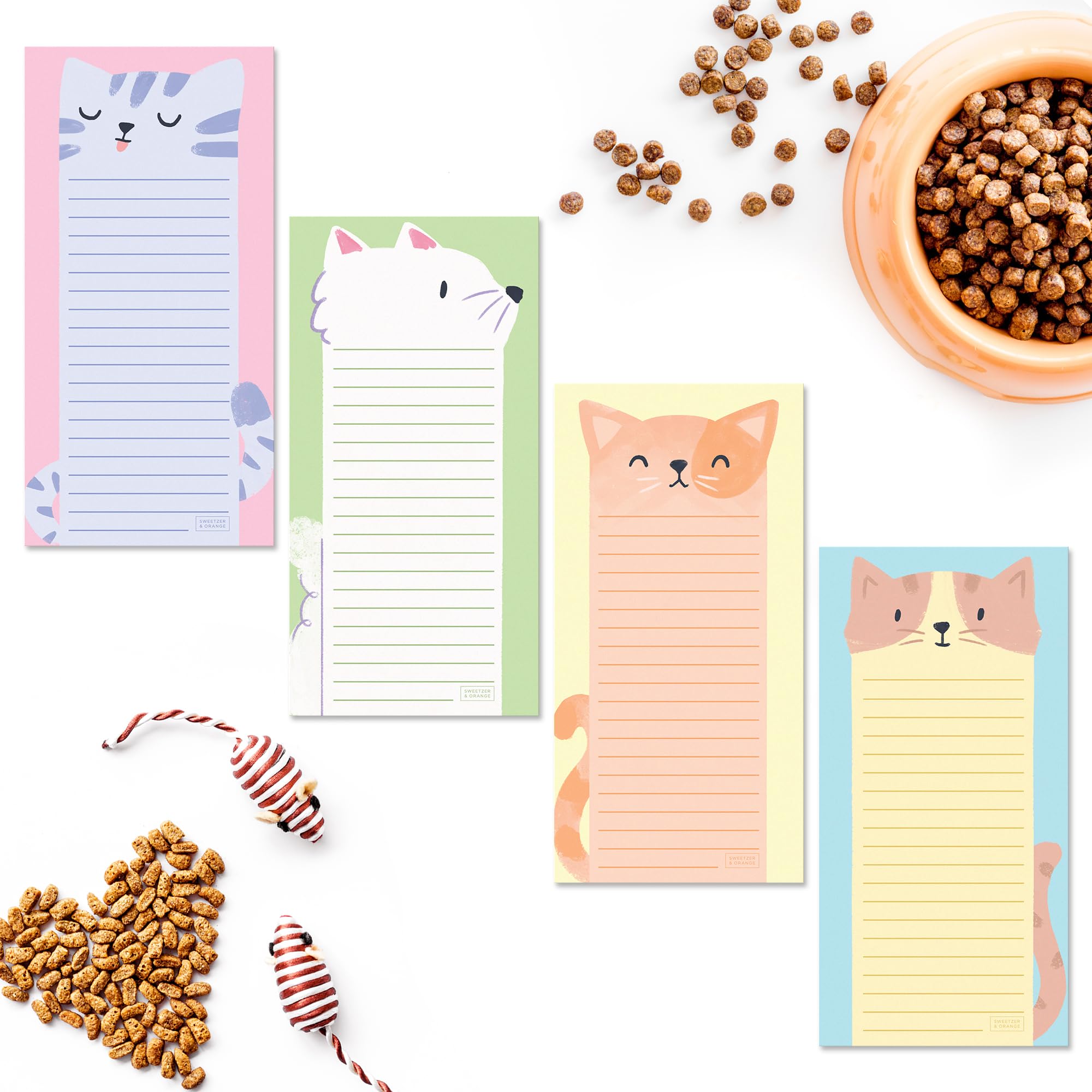 SWEETZER & ORANGE S&O Magnetic Notepads for Refrigerator 4 Pack, Sticky notes for Fridge Sets - Sticky Journals for Freezer - Magnetized memo sheets for cooler - 3.5” x 7”, 45 Pages