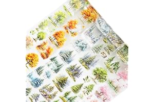 MiyouLuna Lot de 6 rubans adhésifs en PET pour journal, scrapbooking et loisirs créatifs, avec clip décoratif Motif arbres et