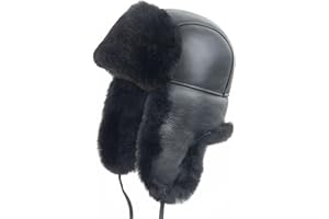 Zessano Leather Aviator Russian Ushanka Trapper Winter Fur Hat - Unisex Shearling 100% Leather Sheepskin Hats for Men Women