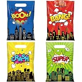 YIDAKO 50pcs 6.7 * 10 inches Hero Party Favors Plastic Treat Bags | Hero Goodie Candy Bag Gift Bags with 4 Different Types, Comic Hero Bag for Birthday Party Supplies Baby Shower