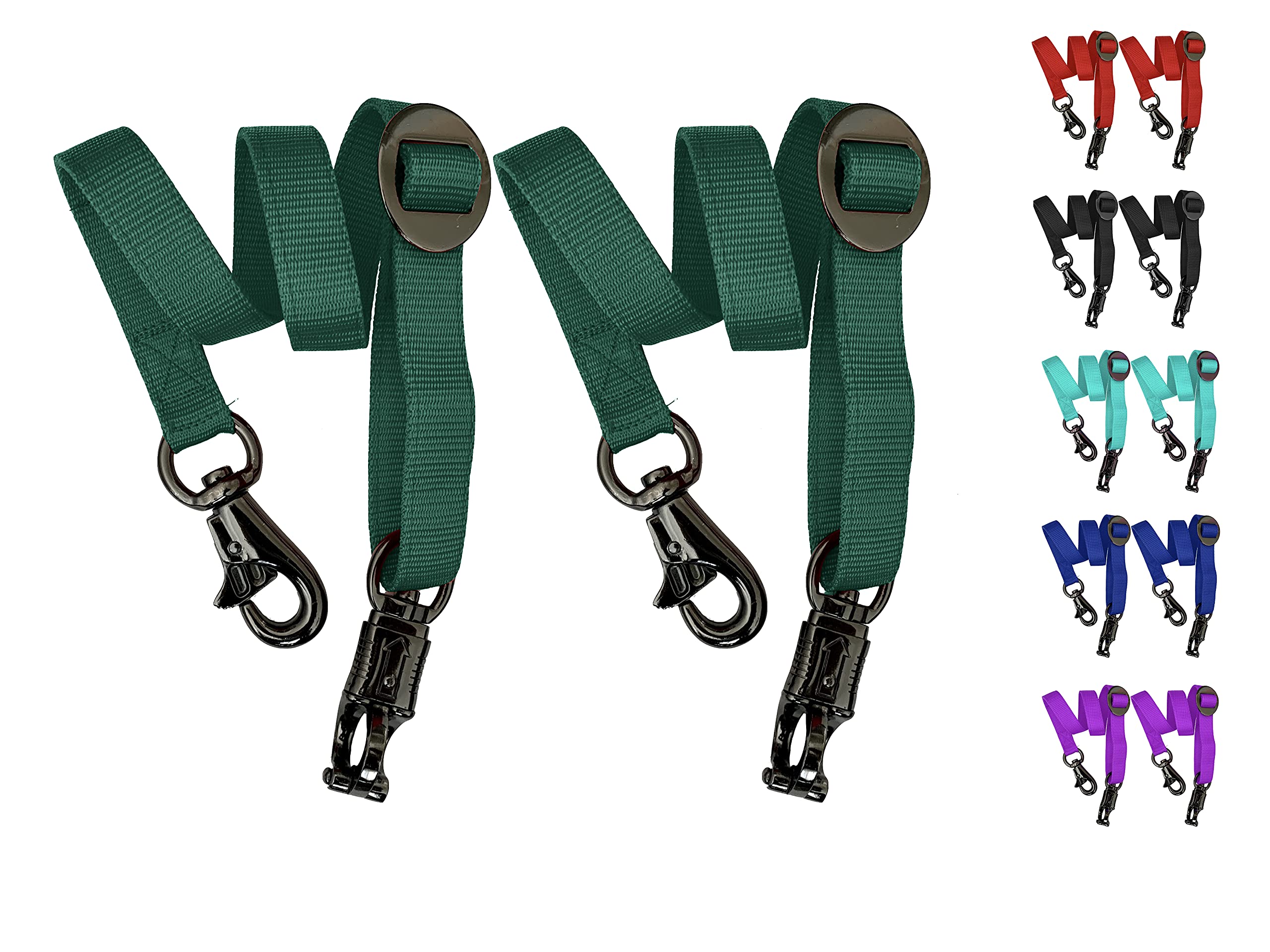 Majestic Ally Pack of 2, Double Thick Trailer Tie for Horse Haulage with Adjustable Buckle, Panic Snap and Bull Snap – 1 Inch by 36 Inch (Hunter Green)