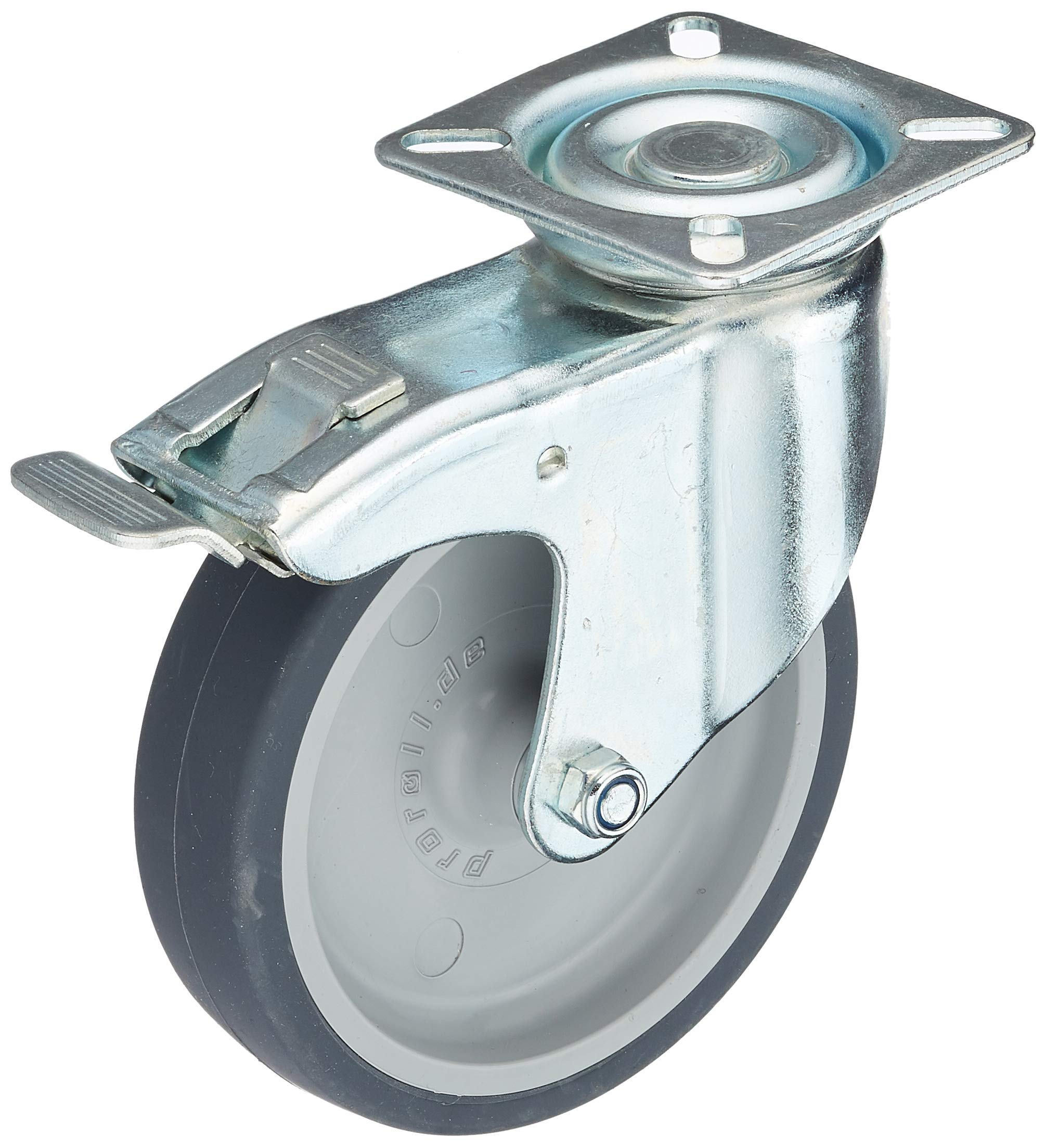 Metafranc 800750 Swivel Castor Diameter 100 mm - Lock - 60 x 60 mm Plate - Rubber Wheel - Soft Tread - Sliding Bearing - 75 kg Load Capacity/Furniture Castor/Heavy Duty Castor