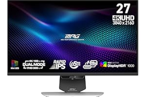 MSI MPG 274URDFW E16M 27-inch 3840 x 2160 (UHD) Gaming Monitor, 160Hz, AMD Adaptive Sync, HDR Ready, HDMI, VGA Port, VESA Mou