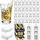 Yiyiring 50 Set Reusable Acrylic Shot Glasses for Birthday Party Favors, 1 oz Clear Shot Glasses with Gift Cards and Organza Bags for Anniversary Wedding Decorations(50 Years,Black, Gold)
