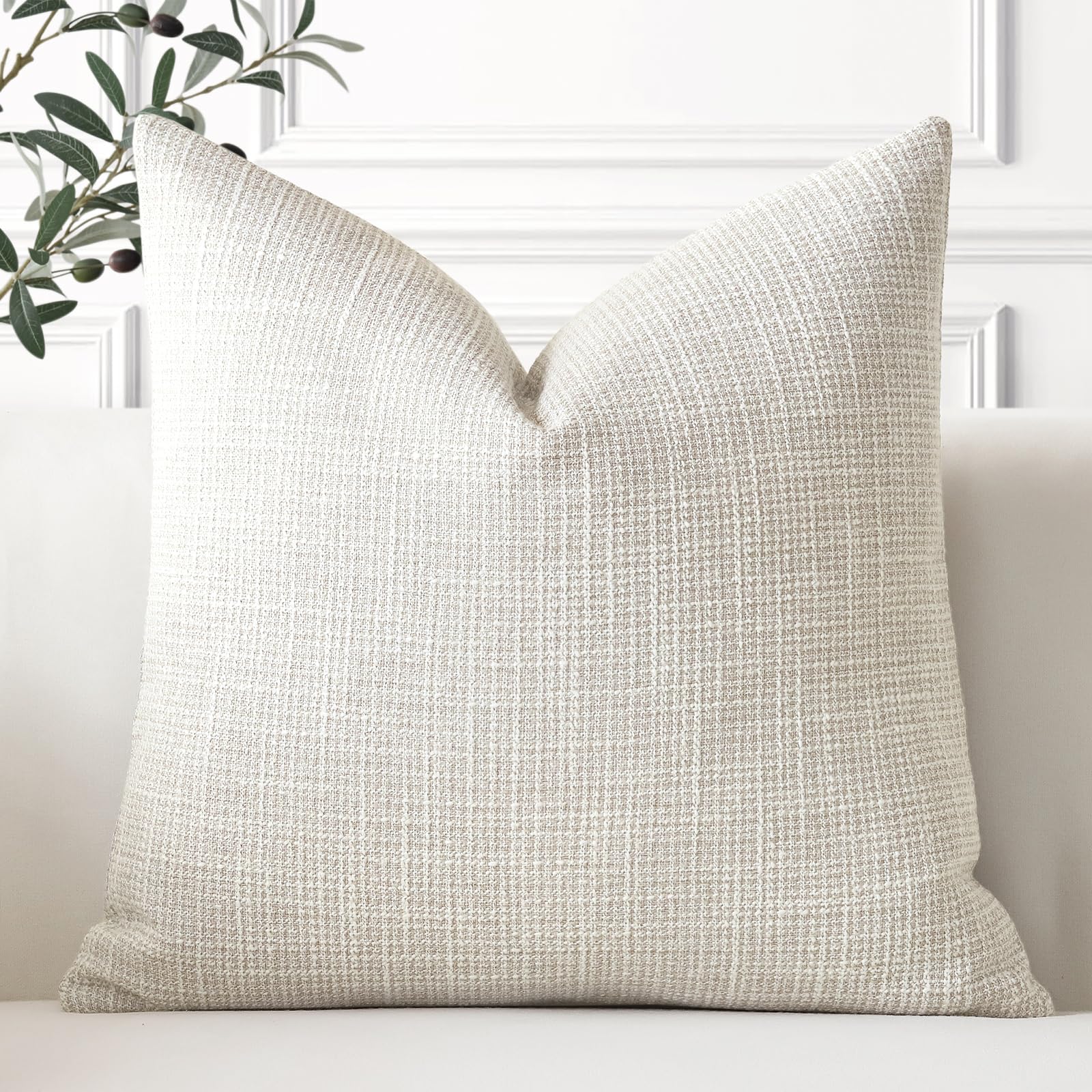 Artscope Linen Cushion Covers Set of 1 Decorative Square Pillowcase Pillow Cover 20x20 Inch for Home Decor Sofa Bedroom Car 50x50cm Beige
