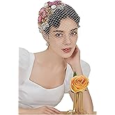 BABEYOND 1920s Fascinator Mesh Flower Pearl Veil Headband Bridal Wedding Tea Party Fascinator Veil for Women