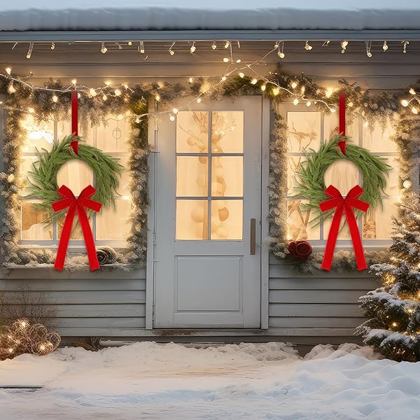 JANINKA 6 PCS CHRISTMAS WREATH FOR WINDOWS 11.8 INCH CHRISTMAS WINDOW DECORATIONS CABINET WREATHS WITH RED BOW GREENERY ARTIFICIAL HANGING GARLANDS FOR FIREPLACES WINDOW HOME (NORFOLK)