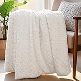 VFROO Double-Sided Faux Fur Throw Blanket, Fuzzy Soft Plush Thick Warm Fluffy Shaggy Fuzzy Blanket for Couch, Sofa, Bedroom, Luxury Blanket Valentines Day Gifts for Her, White, 50"x60"