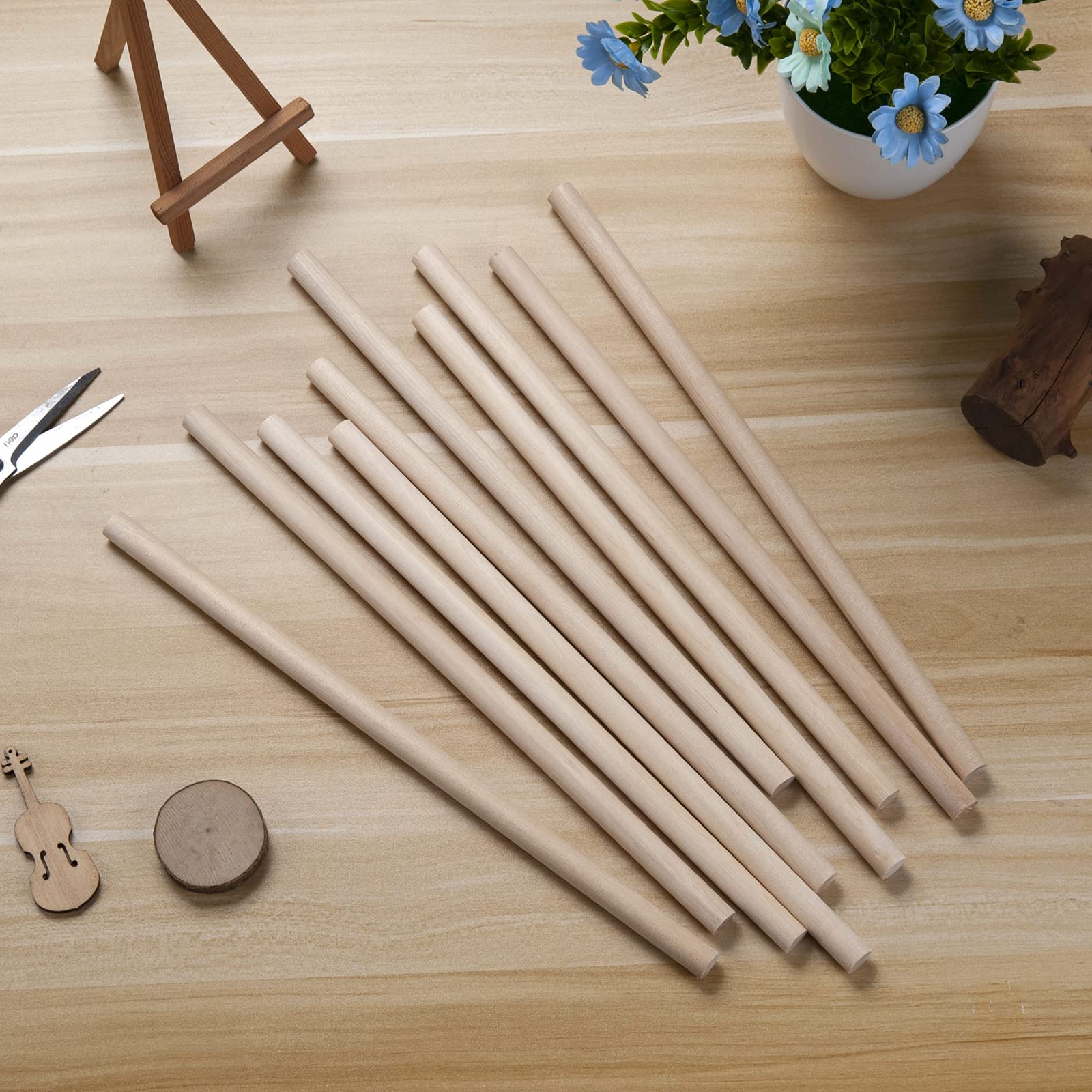 Wooden Dowel Rods Wood Dowels, 10PCS 1/2 x 12 Round Wooden Sticks for Crafts, Macrame Dowels, Unfinished Hardwood Sticks for Crafting, Arts and DIYers, Tiered Cake Support and Wedding Ribbon Wands