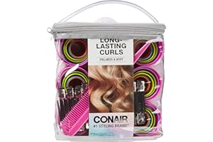Conair Magnetic Hair Rollers, Curlers in Assorted Sizes and Colors, Rollers Curler Set with Comb Clips Included, 75-Piece