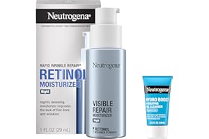 Neutrogena Rapid Wrinkle Repair Retinol Face Moisturizer Night Cream, Anti-Aging Face Cream with Retinol & Hyaluronic Acid, 1 fl. oz + Trial Size Hydro Boost Facial Cleanser, 0.5 fl. oz