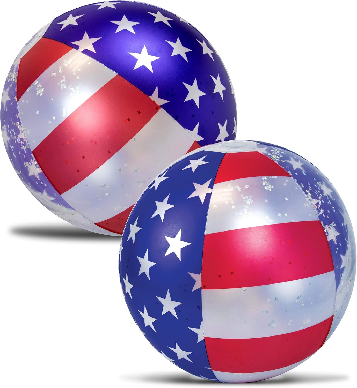POZA 2 Pack Inflatable Pool Beach Balls - Premium Luxurious 16 Inch Large Beach Balls Filled with Sparkle Silver Stars Confetti, Cool Pool Party Float for Swimming Pool, Beach & Lake USA Flag: Sports & Outdoors